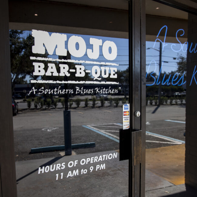 mojo bbq front door sign close up jacksonville fl